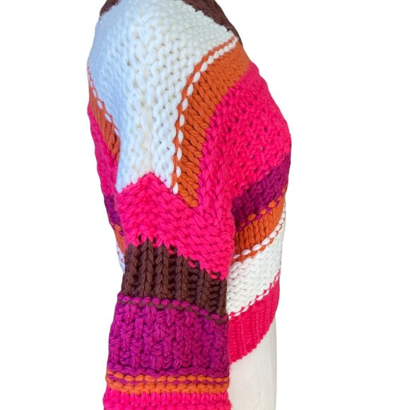 BaeVely Chunky Colorblock Sweater Cropped Y2K Retro Festival Stripes Thick-M - Picture 8 of 15